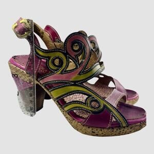New $395 Y2K Funky French Leather Phoebe Heel  Pink Platform Retro Heel Sandal